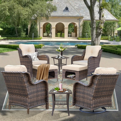 Patio Single Chairs&swivel Chairs With Cushions And Ottomans