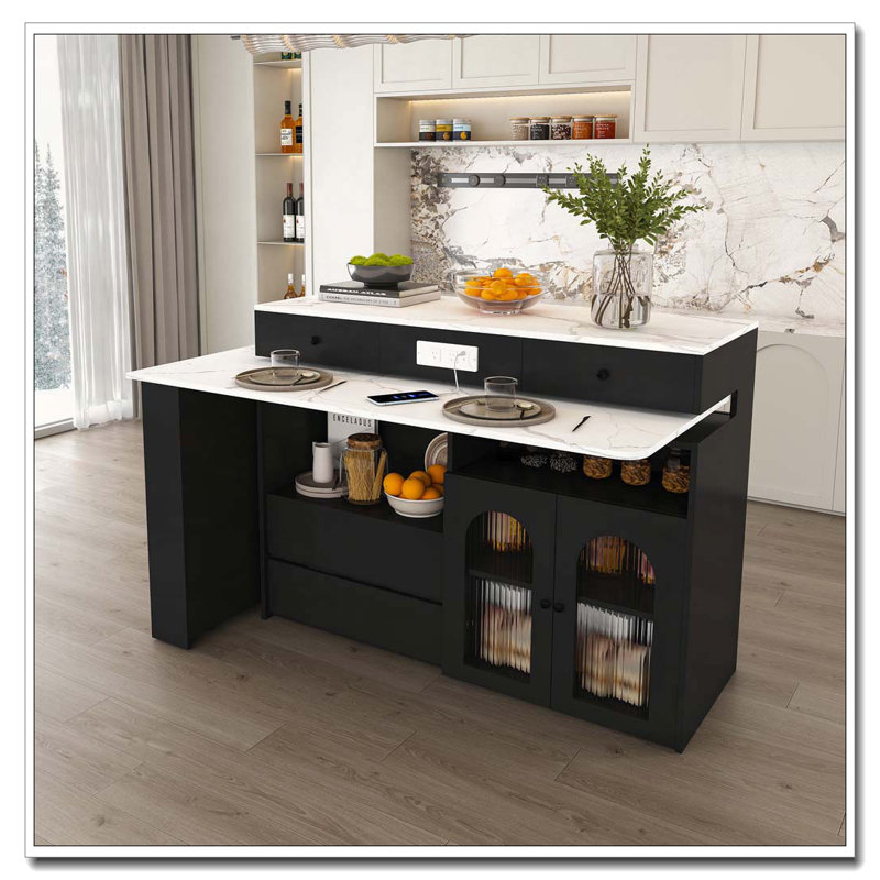 Kitchen Island with Extendable & Rotating Table