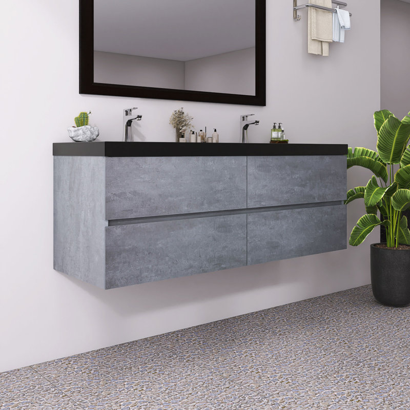 Meuble-lavabo mural 24 po avec lavabo à sable en quartz facile à nettoyer et armoires à fermeture en douceur pré-assemblé