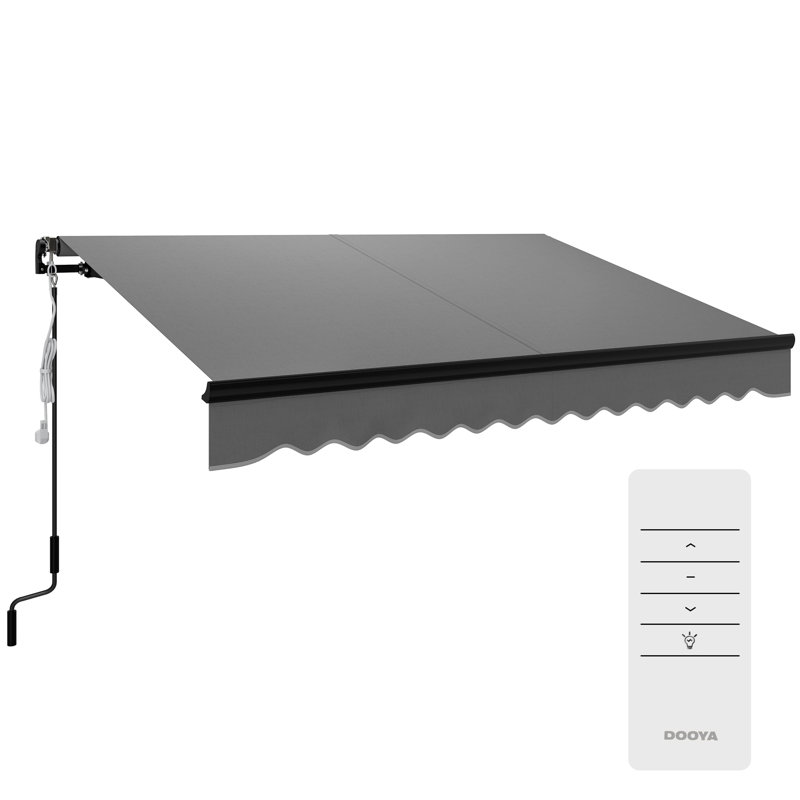 Brayden Studio Polyester Cover Motorised Retractable Sunshade Awning, 150cm H x 295cm W x 245cm D, Grey