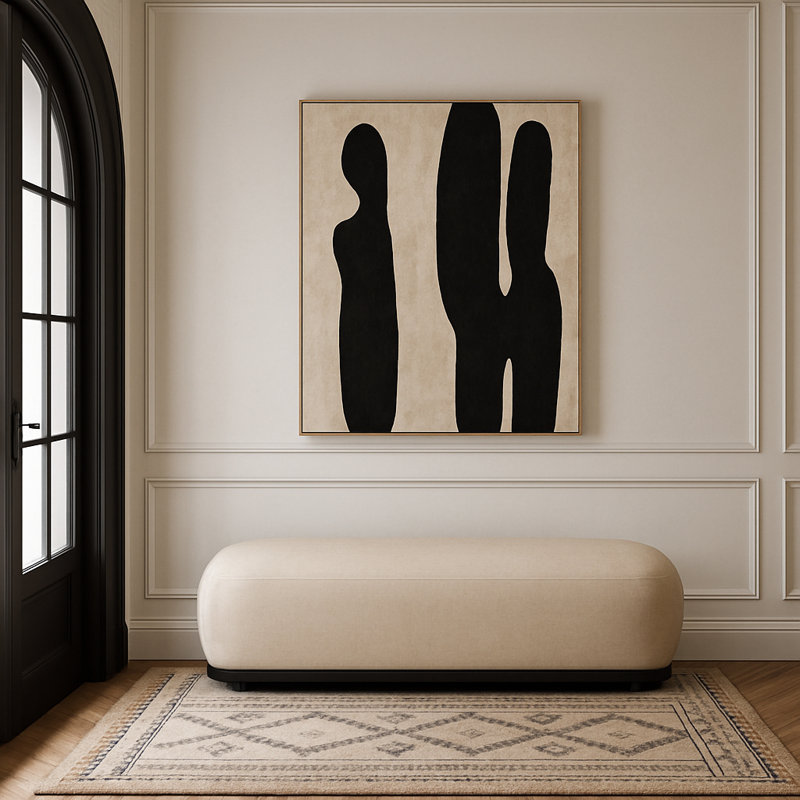 Banc en tissu Calum Chenille, Noir, Tissu chenille beige