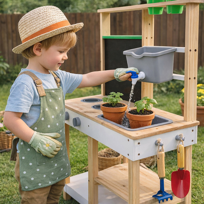 Teamson Kids Clover Wooden Mud Kitchen With Water Station And Chalkboard
