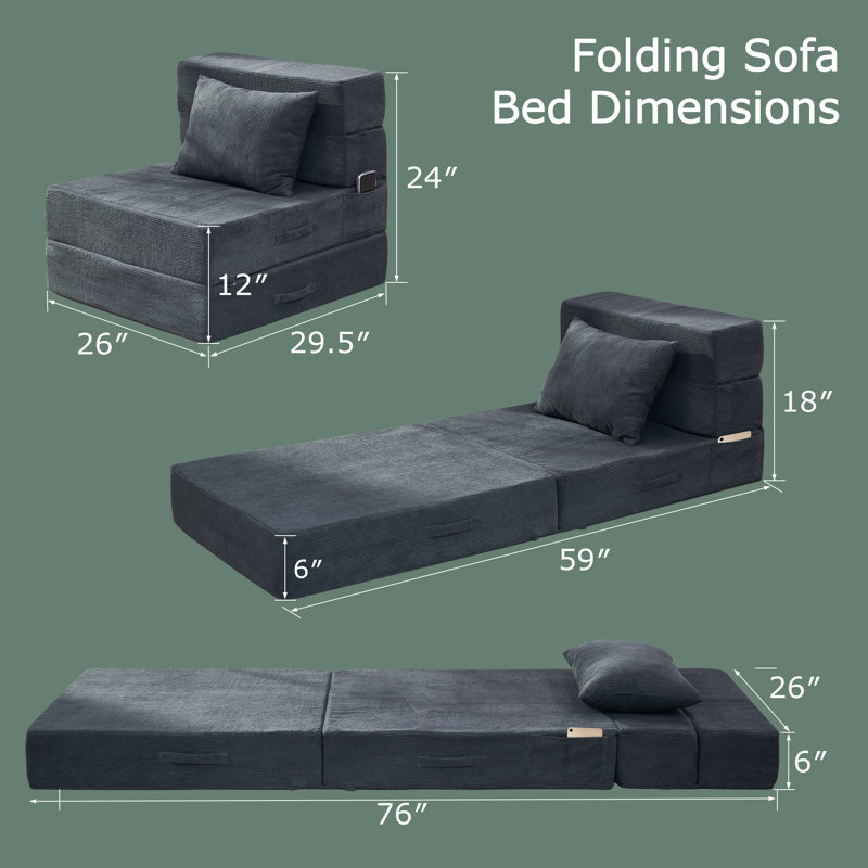 Canapé-lit convertible, canapé-lit simple pliable, Gris foncé, Floor Couch Single 26"