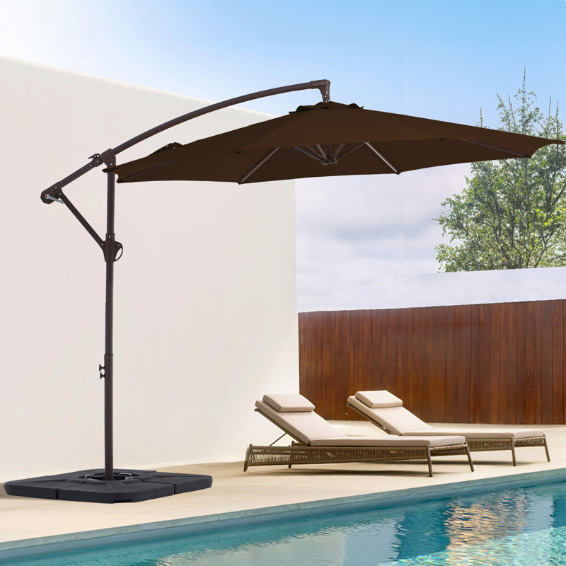 Parasol en porte-à-faux décalé en acier avec manivelle 120 po Haque, Brun, H 98,4 po x l 120 po x P 120 po