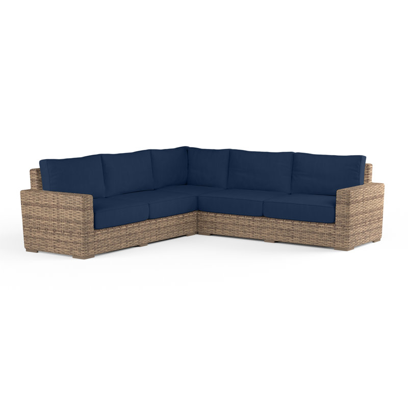 Havana 106.5'' Wide L-Shaped Premium All-Weather Wicker Patio Sectional with Sunbrella® Cushions, Echo Midnight Sunbrella®