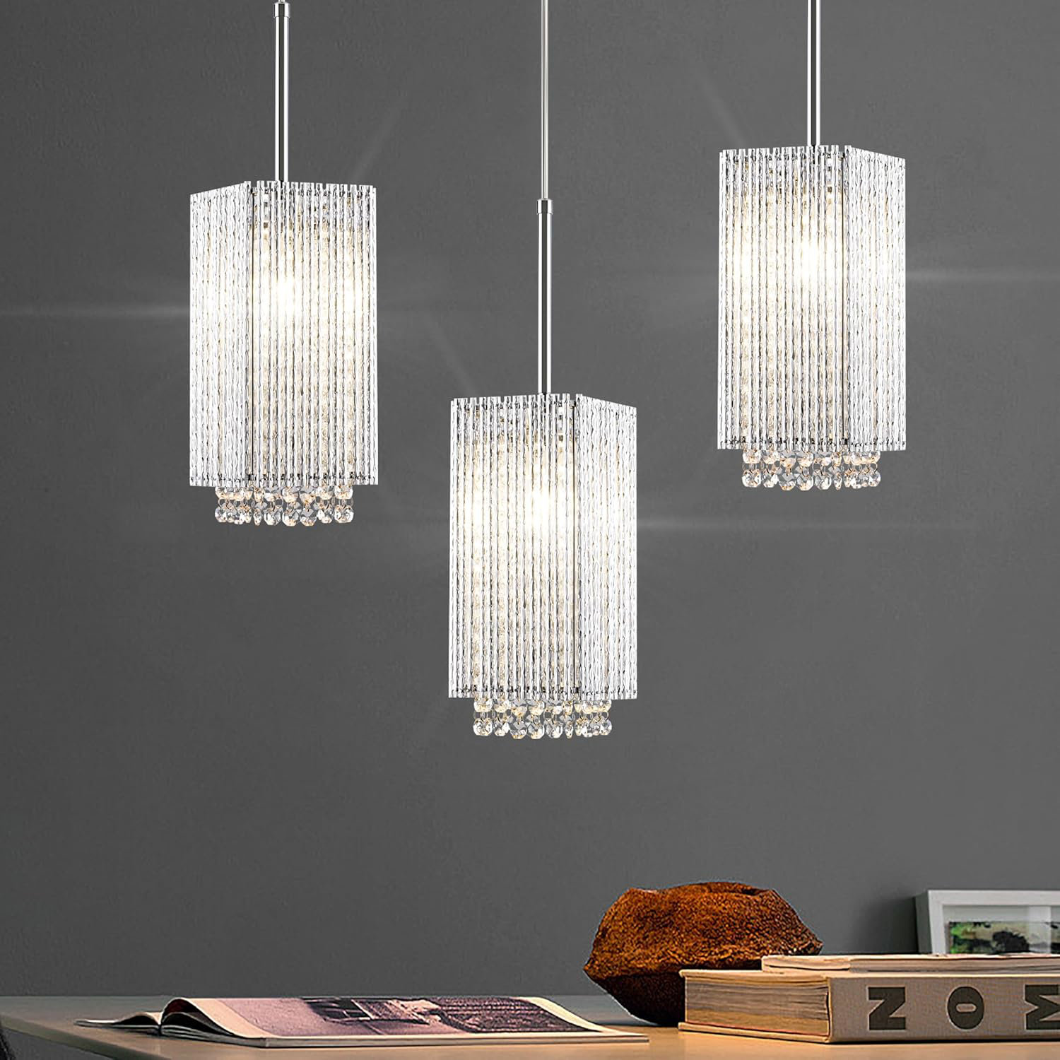 KAYLA Indoor Rectangle Crystal Chandeliers, Dining Room Light, Pendant Light Fixture For Kitchen Island - Bed Bath & Beyond - 40315098 - View #14