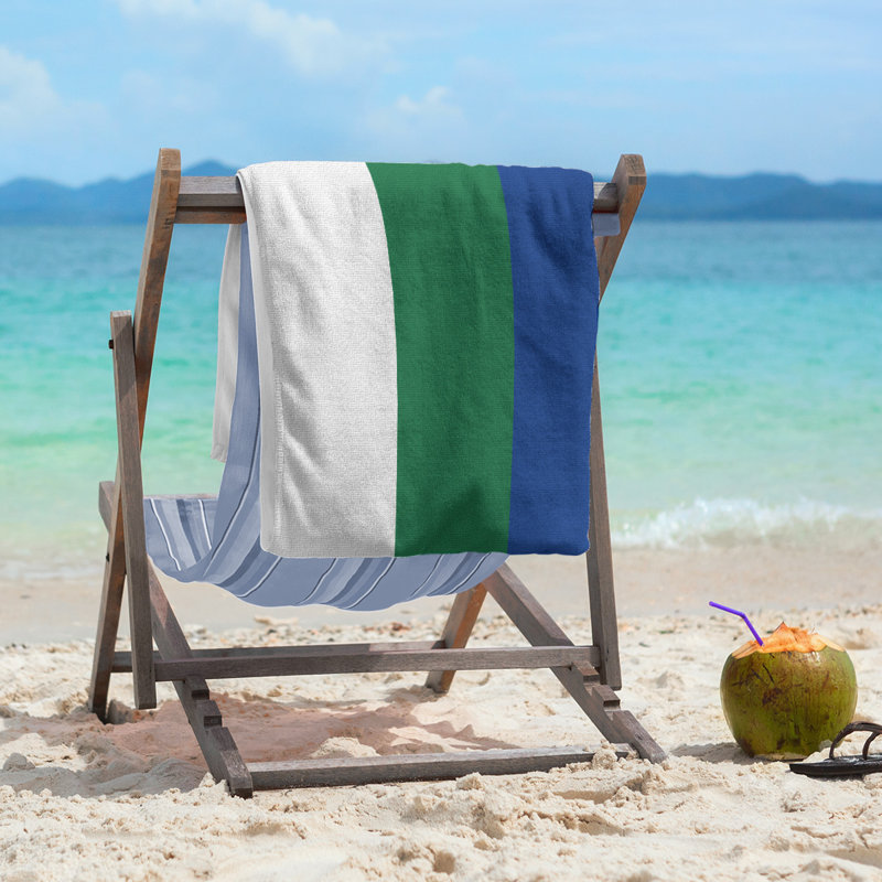 Cotton Blend Beach Towel, Off White/Green/Blue