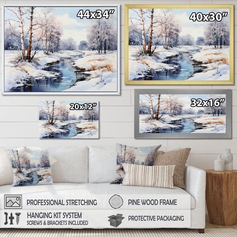 Snow River Wonderland II - impression, H 34 po x l 44 po x P 1,5 po, Cadre photo blanc