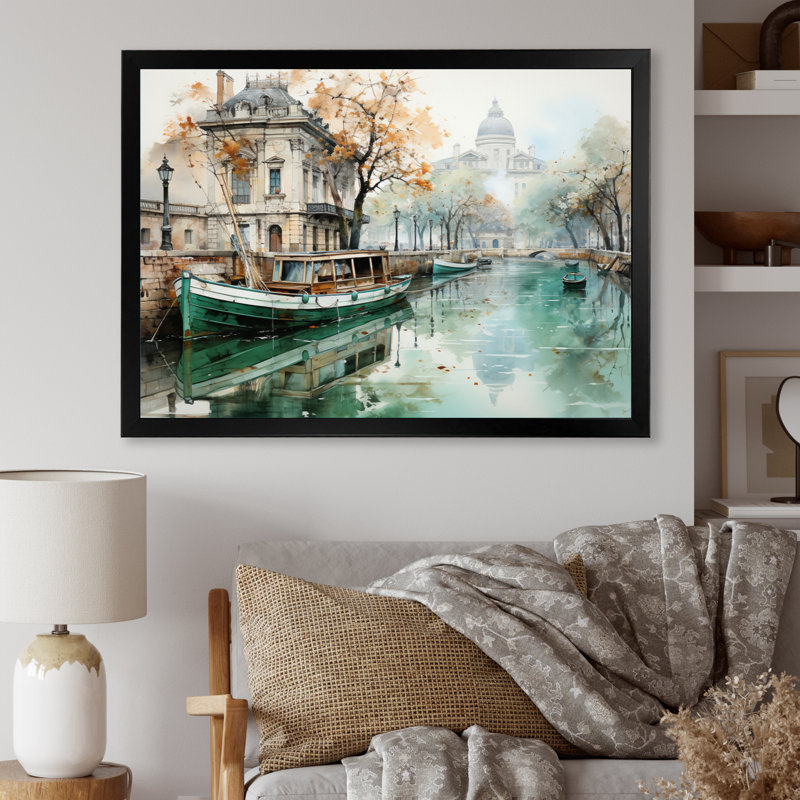 Paris Canal Saintmartin Reflections I - Cityscapes Canvas Wall Art, H 12 po x l 20 po x P 1 po, Cadre simple noir