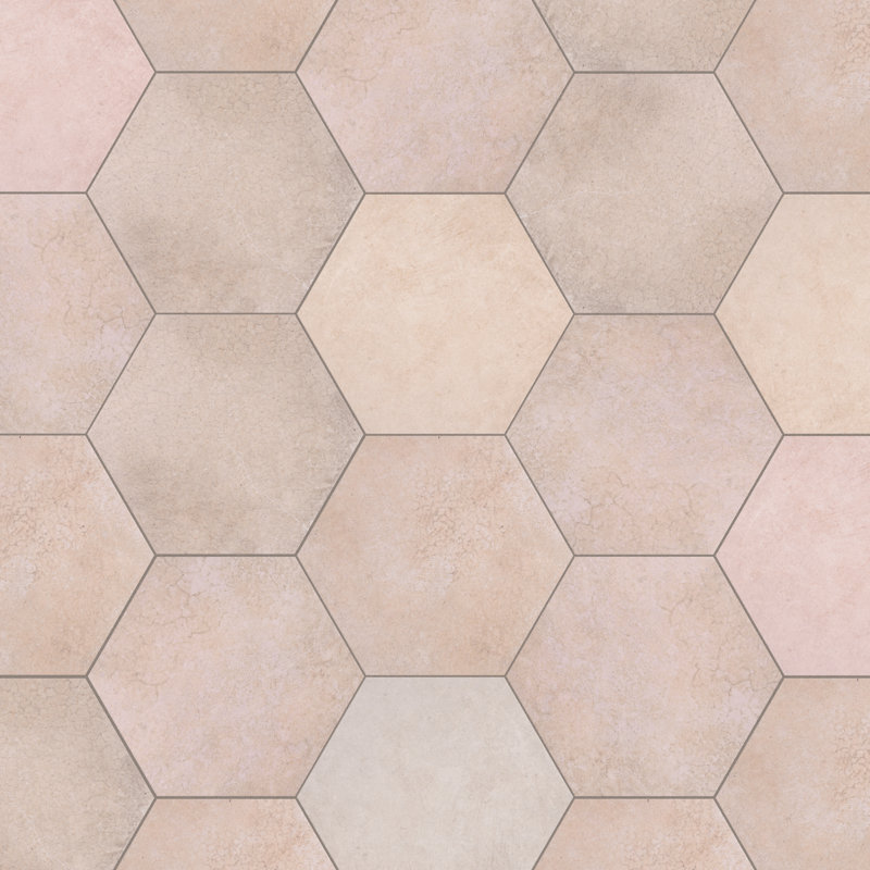 Heritage Hex 7" x 8" Porcelain Stone Look Wall & Floor Tile, Rose