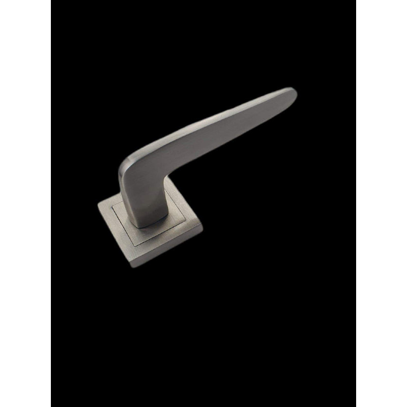 1 Pair Venus Door Handles on Square Rose in Satin Stainless Steel Finish with Fixing Screws