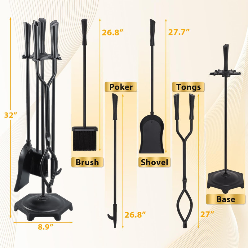 5-Piece Fireplace Tools Set with Stand