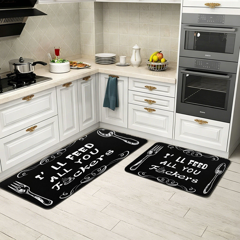 Tapis de cuisine noir 2 pièces