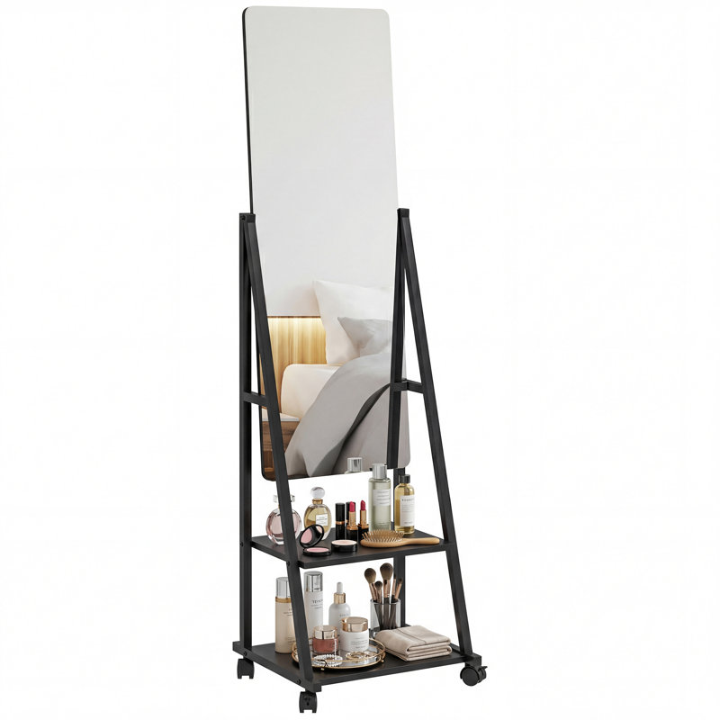 Ackermanville Movable Full Length Mirror Adjustable Full Body Mirror with 2 Shelves