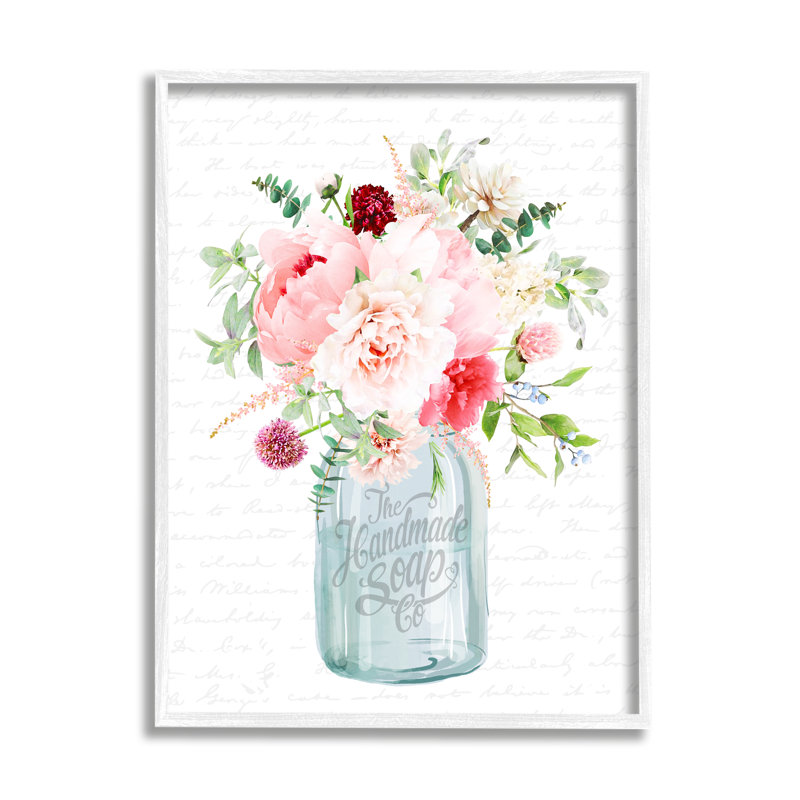 Bouquet de fleurs rose vif, H 14 po x l 11 po x P 1,5 po, Giclée encadrée blanc bord de mer