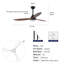 52 Inch Indoor Ceiling Fans With Lights, Dimmable LED, 3 Solid Wood Blades, Ceiling Fan With Remote Control Reversible DC Motor