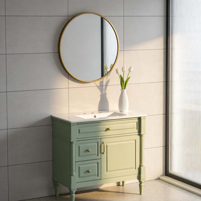 Elegant Bathroom Vanity with Ceramic Sink,Flip Drawer,for Modern Bathrooms