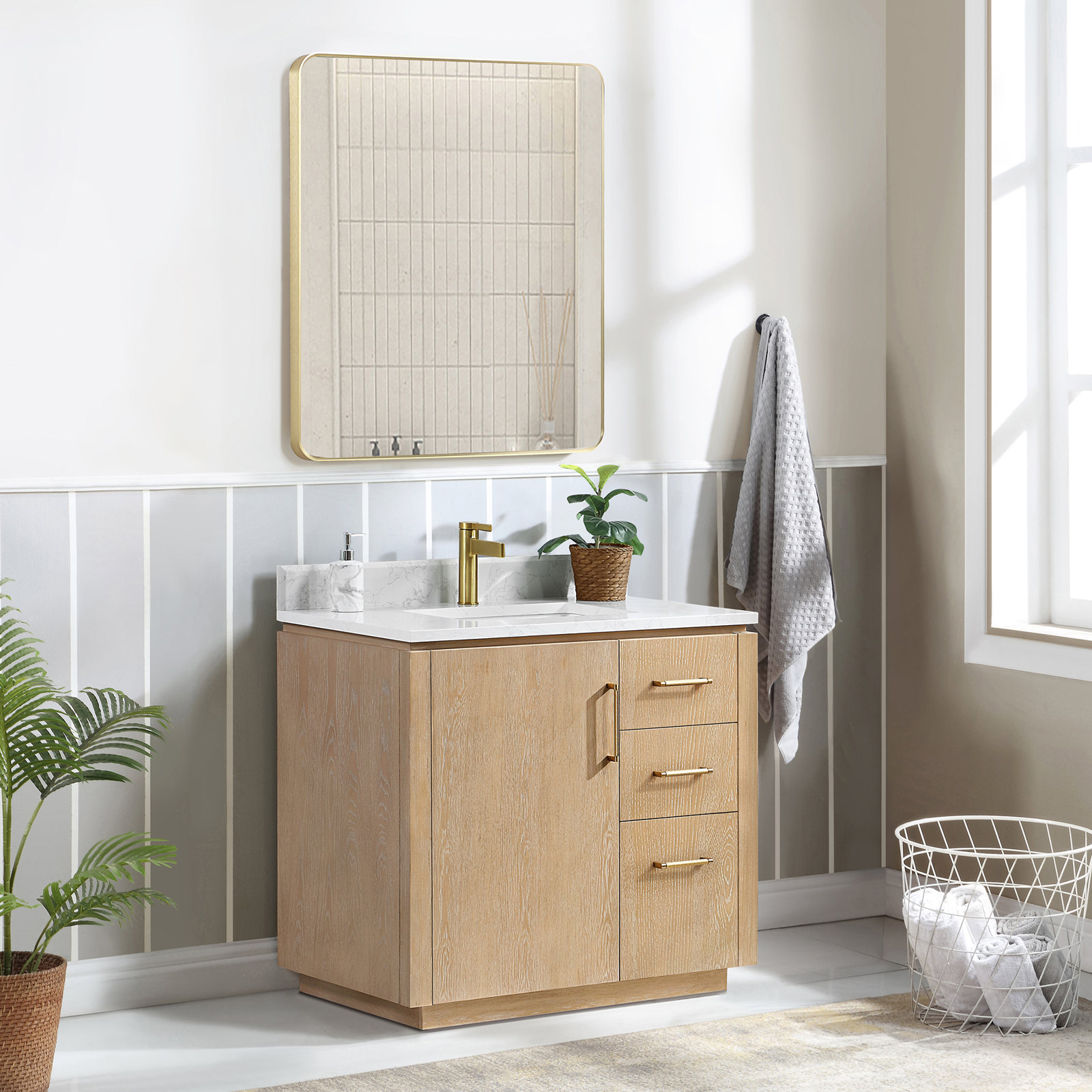 Cloverfield 36'' Single Bathroom Vanity, Gold, Washed Ash Gray