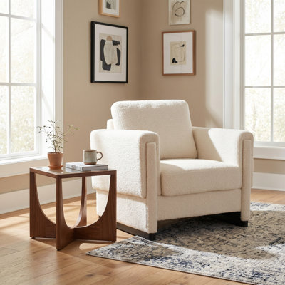 Teddy Boucle Upholstered Accent Chair, Modern Armchair with Solid Wood Legs