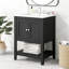 Lavabo de salle de bain moderne élégant en céramique noire 24 po avec tablette ouverte en bois massif-1885896150
