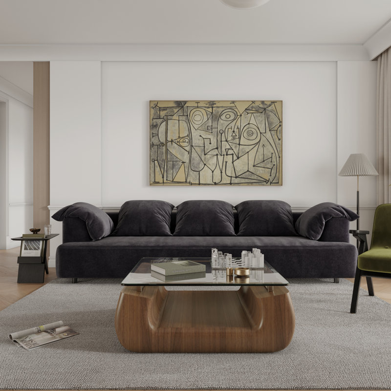 42.52" Square Wood & Glass Coffee Table with Drawer