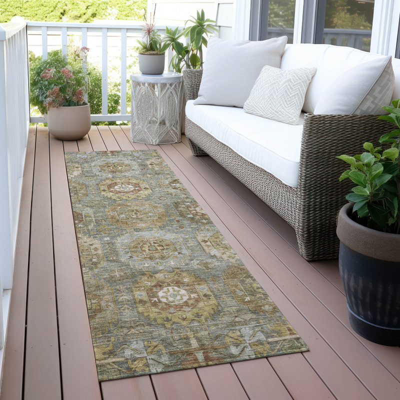 Tapis de sauge Xhevrie intérieur / extérieur lavable à la machine, Tapis de couloir 2 pi 3 po x 7 pi 6 po