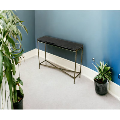 32" Black and Gold Stone Frame Console Table
