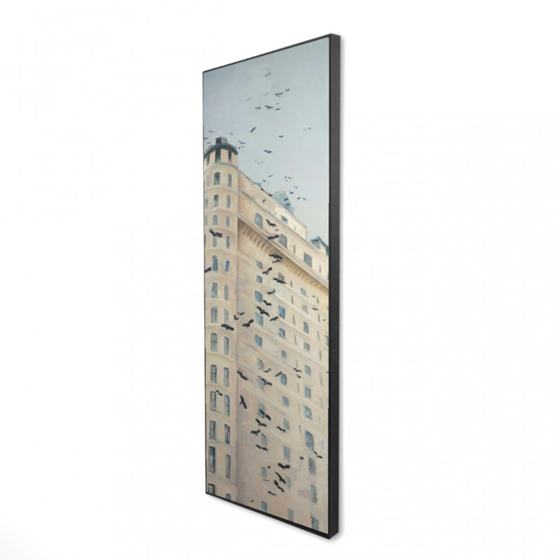 "Oiseaux qui volent devant un bâtiment" sur toile