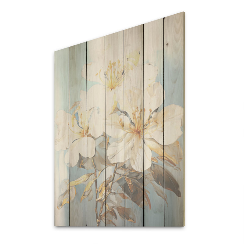 Essence de simplicité rhododendron I - Art sur bois de rhododendron sur bois de pin naturel, H 32 po x l 24 po