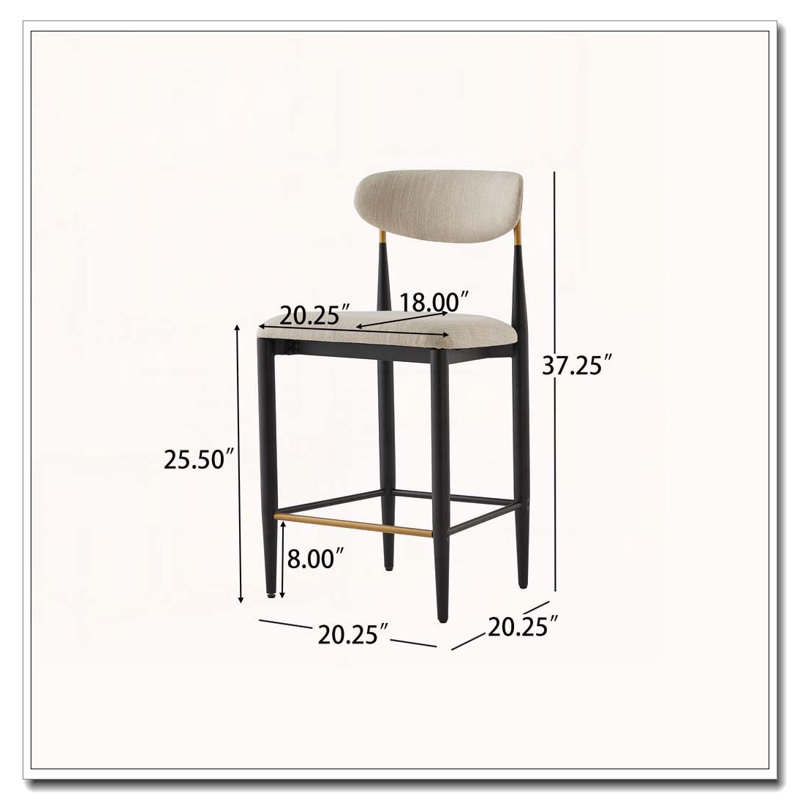Tabouret de comptoir rembourré sans accoudoirs avec structure en métal, Beige