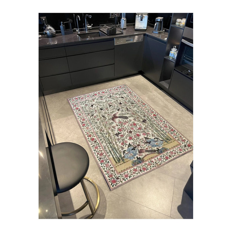 Geometric Traditional Decorative Carpet With Ivy Pattern In Anthracite Colors, Rectangle 5'2" x 7'7"