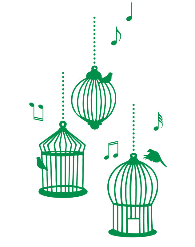 Décalcomanie murale cages d’oiseaux de chanson, Vert clair, H 56 po x l 33 po x P 0,01 po