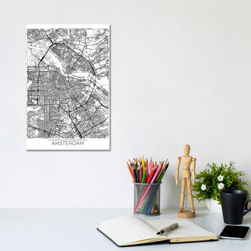 Amsterdam Minimal Urban Blueprint Map by Hubert Roguski - Wrapped Canvas Print, 20.32 cm H x 30.48 cm W