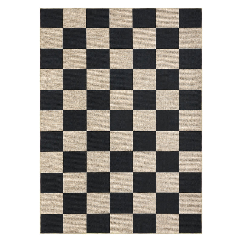 Modern Checkered Jute Area Rug - Washable, Non-Slip, Geometric Carpet for Living Room, Bedroom, Dining Room, Entryway - Indoor Outdoor, Mark Resistant 