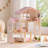 Wooden Dollhouse Kit with 6 Rooms & 37 Pcs Dollhouse Furnitrue Accessories, Pink Montessori Doll House for 3+