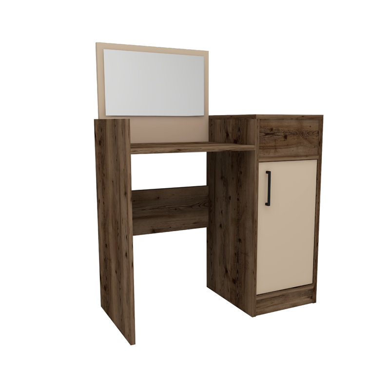 Altoria Dressing Table with Mirror, Light Walnut/Beige