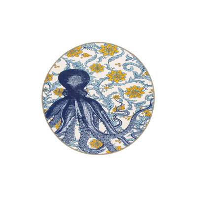 Octopus Patterned Woven Carpet In Blue Shades
