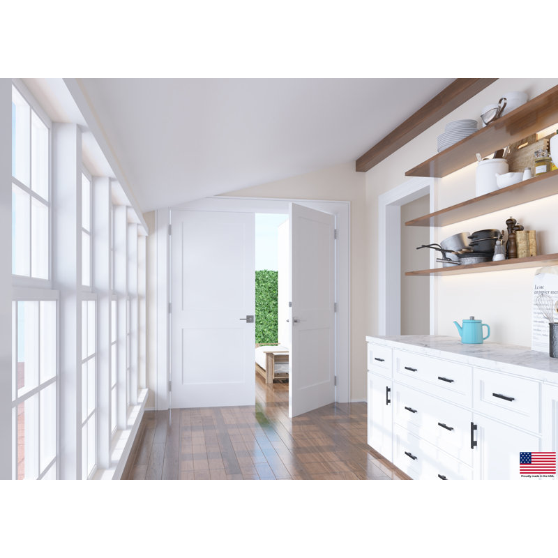Primed White Solid Core Prehung French Door with Satin Nickel