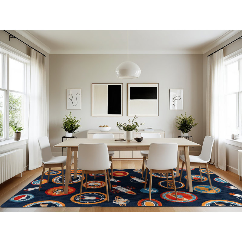 Tapis bleu lavable à la machine, Rectangulaire 7 pi x 10 pi