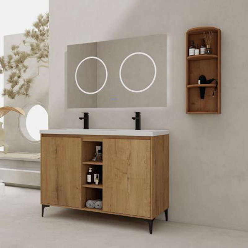 Meuble-lavabo autoportant 48 po avec double lavabo et support de rangement 48 po