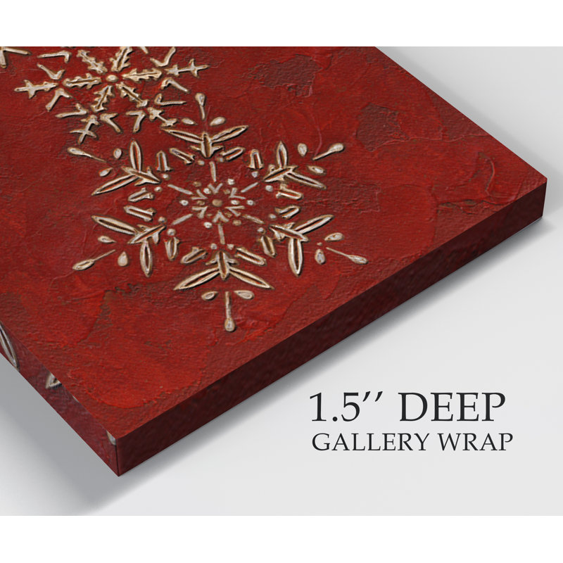 «Snowflakes On Red II», reproduction sur toile tendue, H 20 po x l 16 po x P 1 po