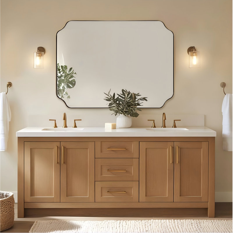 Miroir de salle de bain Modern Cadre en acier inoxydable, Or brossé, 40 po x 30 po