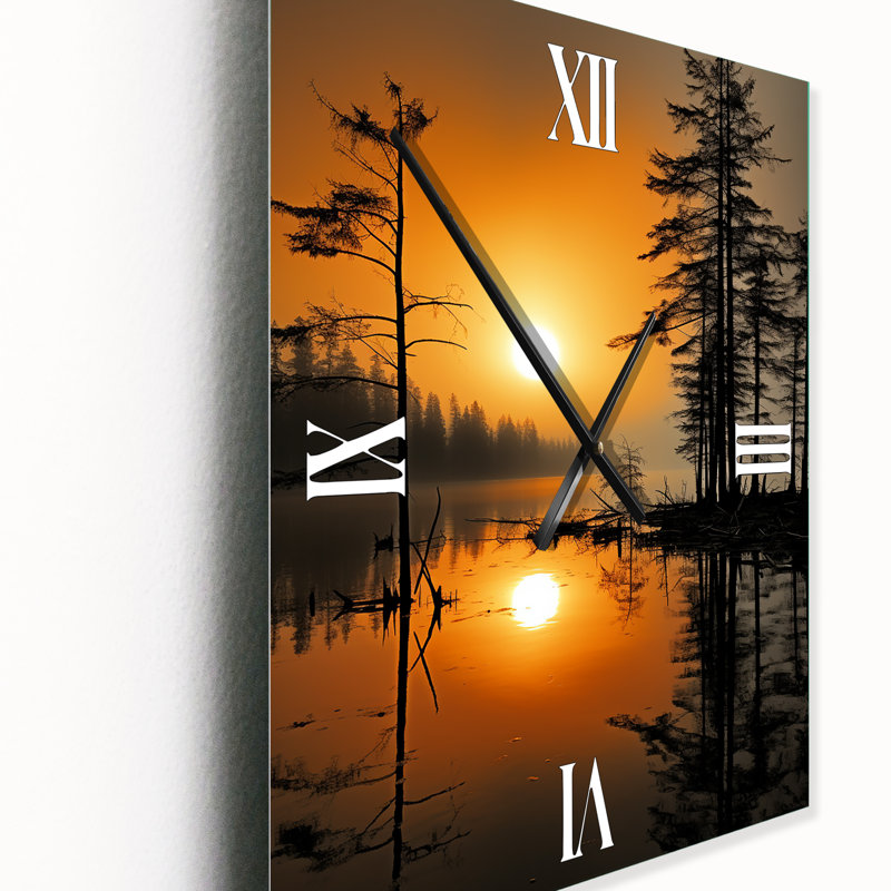 Lake Misty Morning Reflections II - Horloge murale de chalet surdimensionnée, H 32 po x l 16 po x P 1 po