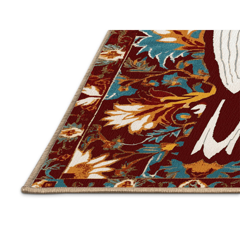 Washable White vented Myna Birds Area Rug, Runner 2' x 4'