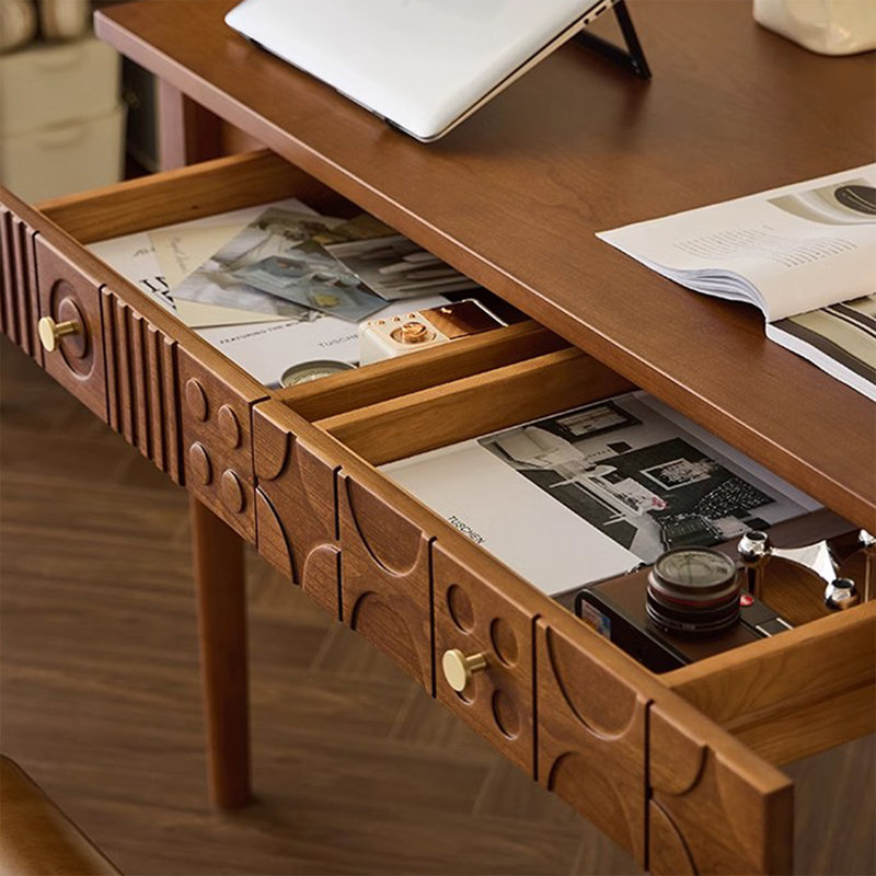 Bureau rectangulaire en bois massif avec tiroirs Walnut, H 29,53 po x l 62,99 po x P 23,62 po