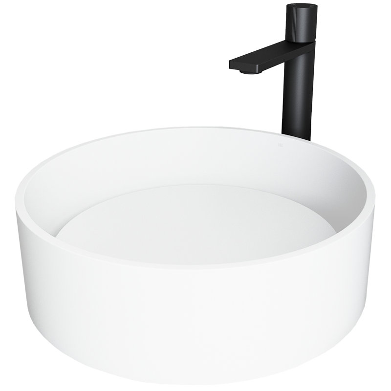 Anvil 16" L x 16" W x 5" H Round White Matte Stone Vessel Bathroom Sink with 12" H Faucet