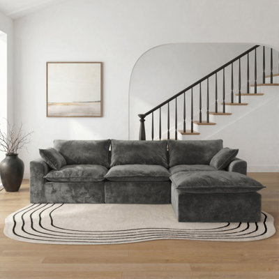 110" L-Shaped Boneless Modular Sectional Sofa, 4-Piece Chenille Couch, No Assembly