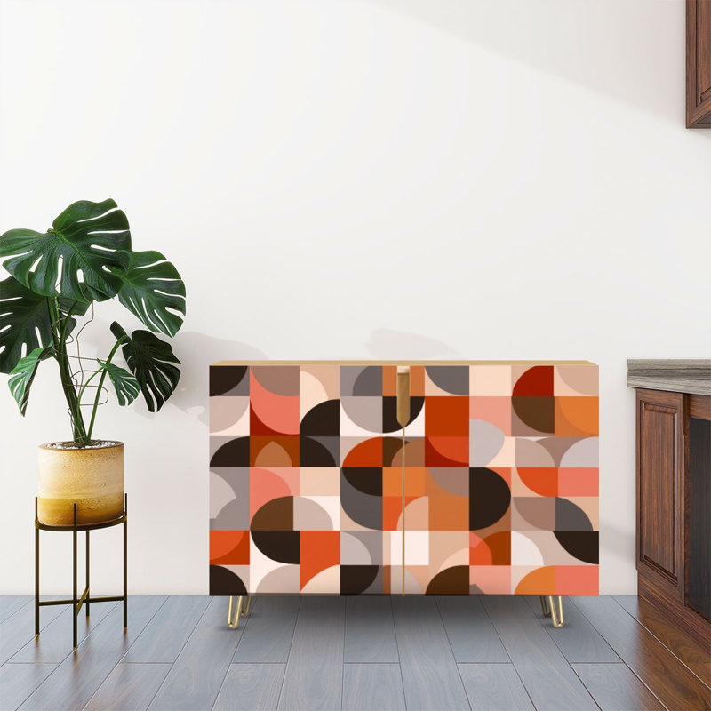 Buffet Buffet avec rangement Mid-Century à motifs géométriques abstraits aux formes simples, belle palette de couleurs avec 2 portes pour le salon et la cuisine