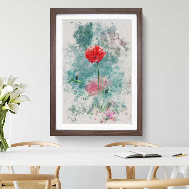 A Lone Poppy Flower - Picture Frame Graphic Art, Walnut, 90cm H x 65cm W x 2cm D
