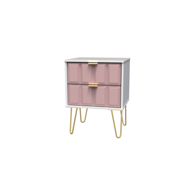 Allem 2 Drawer Bedside Cabinet (Ready Assembled), Kobe Pink/White